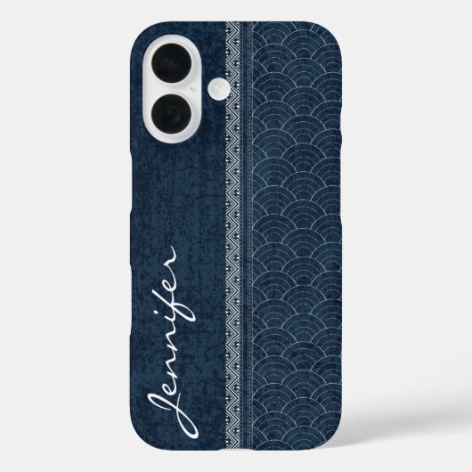 Indigo Sashiko Patroon Japanse Borduurwerk Naam Case-Mate iPhone Case (Achterkant)