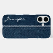 Indigo Sashiko Patroon Japanse Borduurwerk Naam Case-Mate iPhone Case (Achterkant (horizontaal))