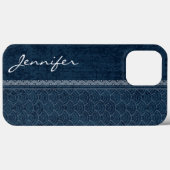 Indigo Sashiko Pattern Japanse Embroidery Name Case-Mate iPhone Case (Achterkant (horizontaal))