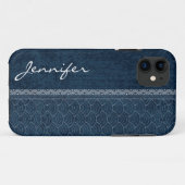 Indigo Sashiko Pattern Japanse Embroidery Name Case-Mate iPhone Case (Achterkant (horizontaal))