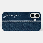 Indigo Sashiko Pattern Japanse Embroidery Name Case-Mate iPhone Case (Achterkant (horizontaal))