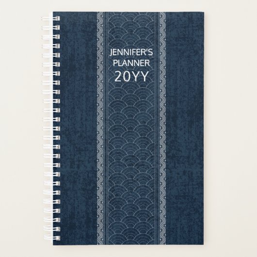 Indigo Sashiko Pattern Japanse Embroidery Name Planner (Voorkant)