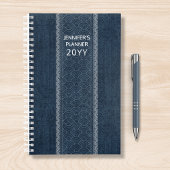 Indigo Sashiko Pattern Japanse Embroidery Name Planner
