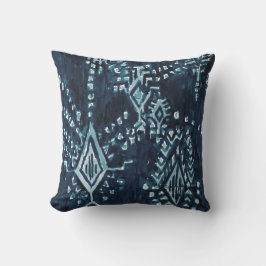Indigo Satellite Ikat Tribal Waterverf Kussen