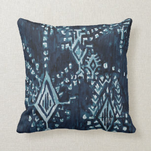 Indigo Satellite Ikat Tribal Waterverf Kussen