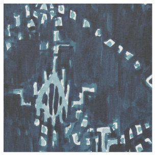 Indigo Satellite Ikat Tribal Waterverf Stof