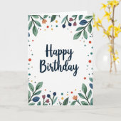 Indigo Script Verjaardagskaart Kaart (Gele Bloem)