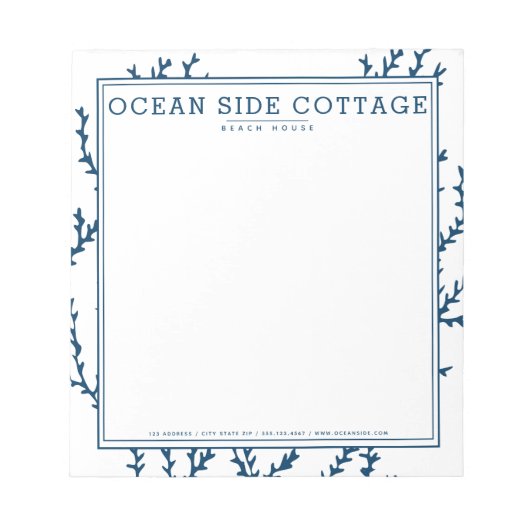 Indigo Seaweed, elegante Nautical Beach House Styl Notitieblok (Voorkant)