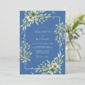 Indigo Serene Loof Bruiloft Kaart (Staand voorkant)