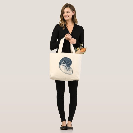 Indigo Shark Eye Seashell Grote Tote Bag (Voorkant (model))
