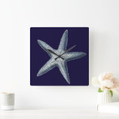 Indigo Shells IV Vierkante Klok (Huis)