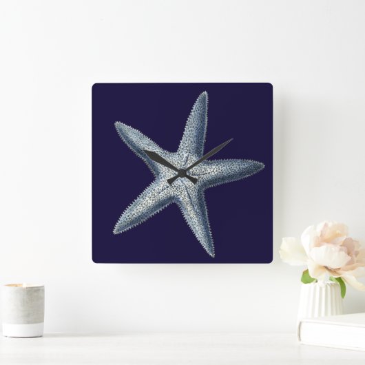 Indigo Shells IV Vierkante Klok (Huis)