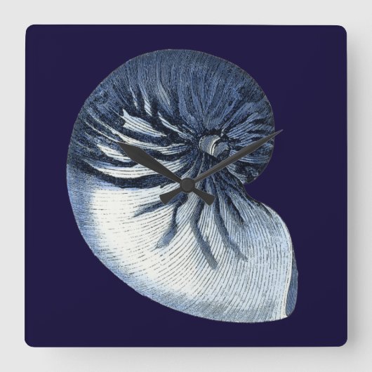 Indigo Shells VII Vierkante Klok (Voorkant)