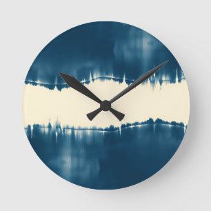 Indigo Shibori Abstracte Moderne Horizontaal Ronde Klok
