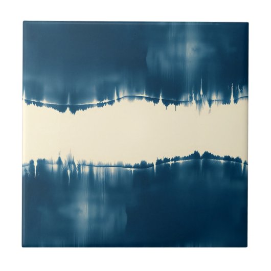 Indigo Shibori Abstracte Moderne Horizontaal Tegeltje (Voorkant)