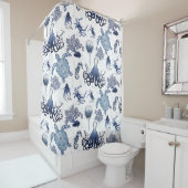 Indigo Shibori Beach Octopus Zee Turtle Seahorse Douchegordijn (In situ)