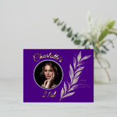 Indigo Silver & Gold Waterverf Leaf Verjaardag Folie Uitnodiging Briefkaart (Staand Voorkant)