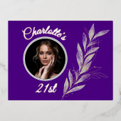 Indigo Silver & Gold Waterverf Leaf Verjaardag Folie Uitnodiging Briefkaart (Voorkant)