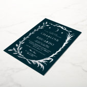 Indigo Silver Ivy Ornament Wedding Invitation Folie Uitnodiging (Gedraaid)