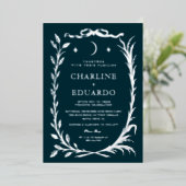 Indigo Silver Ivy Ornament Wedding Invitation Folie Uitnodiging (Staand Voorkant)