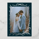 Indigo Silver Ivy Ornament Wedding Invitation Folie Uitnodiging (Achterkant)