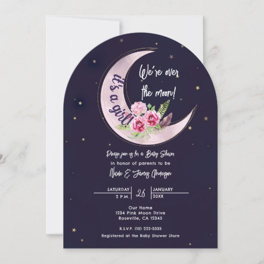 Indigo Star Herfst Roze Bloemen Moon Baby shower Kaart (Voorkant)