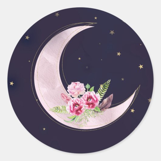 Indigo Star Herfst Roze Bloemen Moon Baby shower Ronde Sticker (Voorkant)