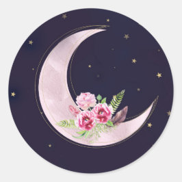 Indigo Star Herfst Roze Bloemen Moon Baby shower Ronde Sticker
