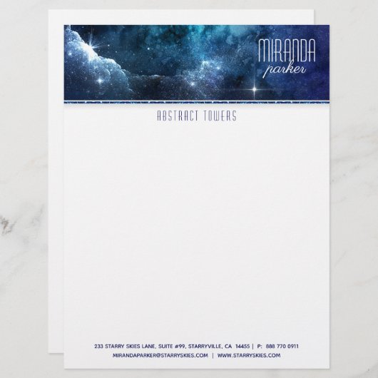 Indigo Starfield Star Galaxy Letterhead Briefhoofd (Voorkant / Achterkant)