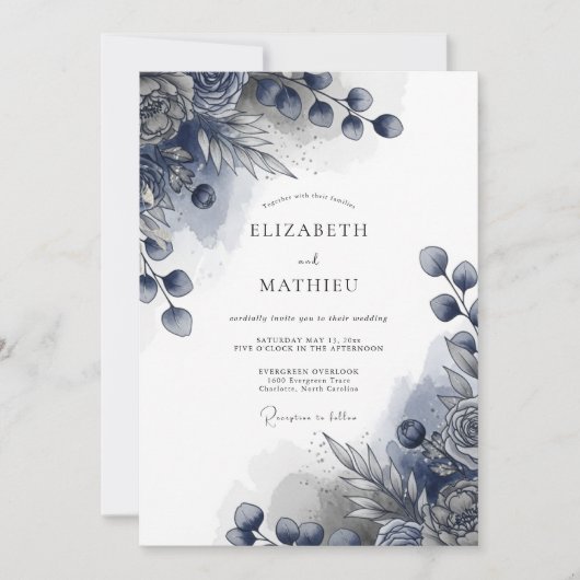 Indigo Stately Winter Wedding Kaart (Voorkant)