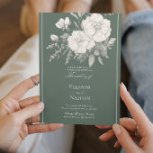 Indigo stijl witte rozen bruiloft kaart