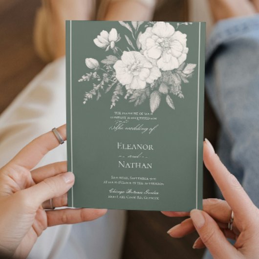 Indigo stijl witte rozen bruiloft kaart