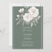 Indigo stijl witte rozen bruiloft kaart (Voorkant)