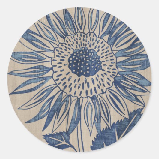 Indigo Sunflower Ronde Sticker (Voorkant)
