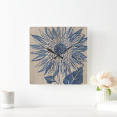 Indigo Sunflower Vierkante Klok (Huis)