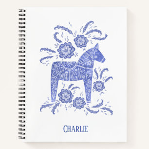 Indigo Swedish Dala Horse Custom Name Notitieboek