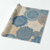 Indigo Tan Boho Bloem Cadeaupapier (Uitgerold)