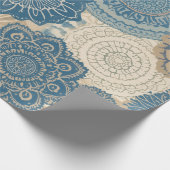 Indigo Tan Boho Bloem Cadeaupapier (Hoek)