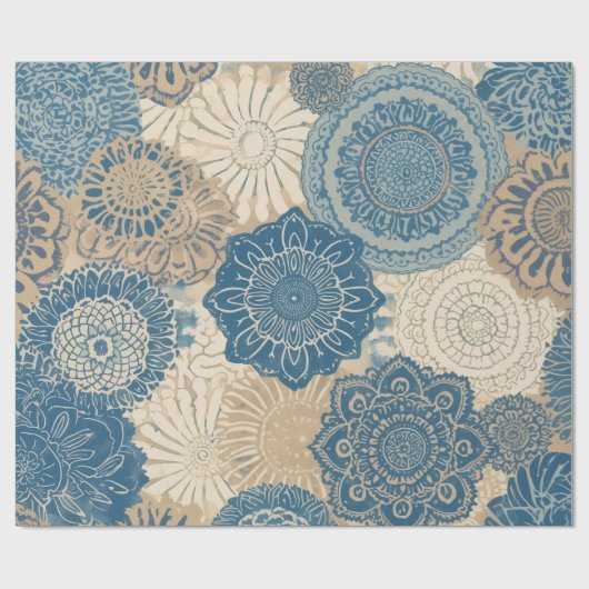 Indigo Tan Boho Floral Cadeaupapier (Vlak)