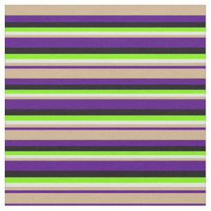 Indigo, Tan, Light Cyan, Green & Black Lines Stof