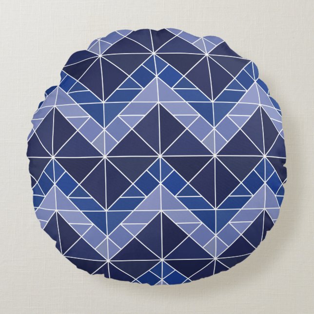 Indigo Tangram Round Pillow Rond Kussen (Voorkant)