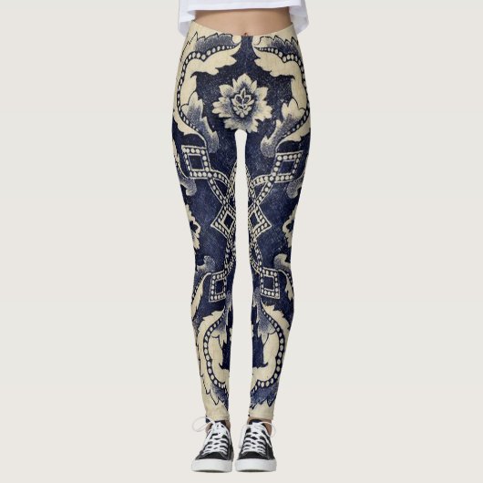 Indigo Tattoo Faux Body Art Leggings (Voorkant)