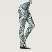 Indigo Teal Kompas Mozaïek – Gebrandschilderd Glas Leggings (Rechts)