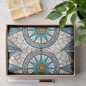 Indigo Teal Kompas Mozaïek – Gebrandschilderd Glas Tissuepapier (Geschenk)