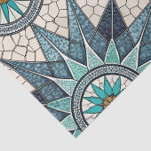 Indigo Teal Kompas Mozaïek – Gebrandschilderd Glas Tissuepapier (Detail)