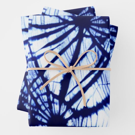 Indigo Tie Dye Spider Web Wrapping Paper (In situ)