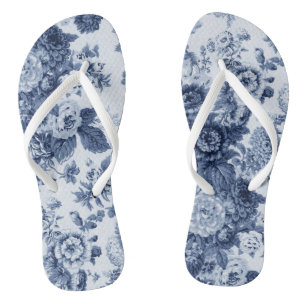 Indigo Tone Black & White Floral Toile Teenslippers