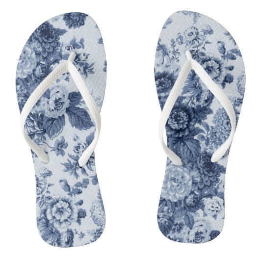 Indigo Tone Black & White  Floral Toile Teenslippers (Voetbed)