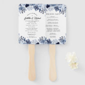 Indigo Tuin Blauw Bloemen Bruiloft Handwaaier (Voorkant en achterkant)