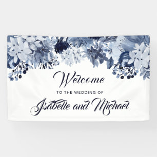 Indigo Tuin Blauw Bloemen Bruiloft Welkomstbanner Spandoek